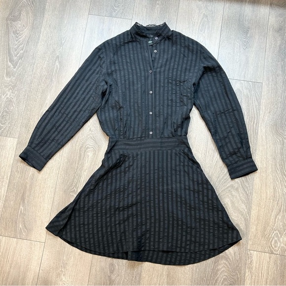 Zadig and Voltaire Rama Raye Mini Dress Black Long Sleeve Silk Buttons Striped - Picture 8 of 16